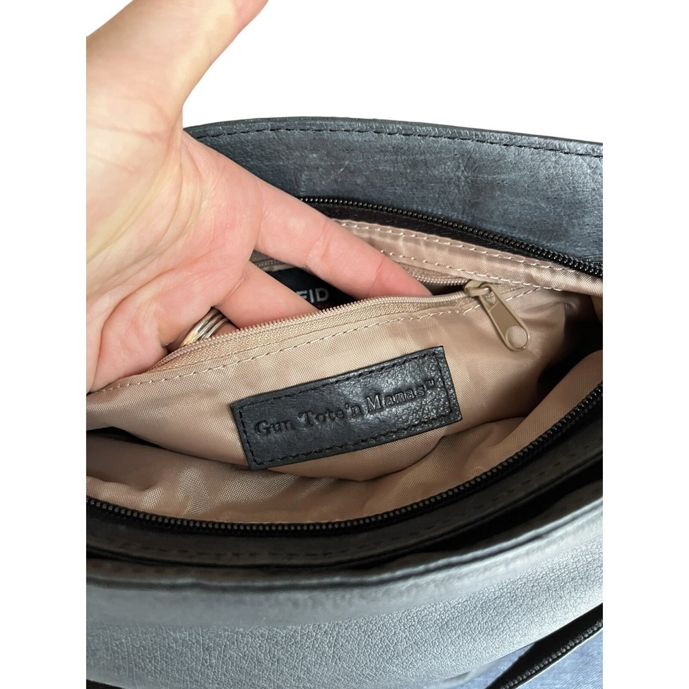 Bucket Tote Concealed Carry Purse Tumbled Leather GTM-19 Black - Picture 3 of 9